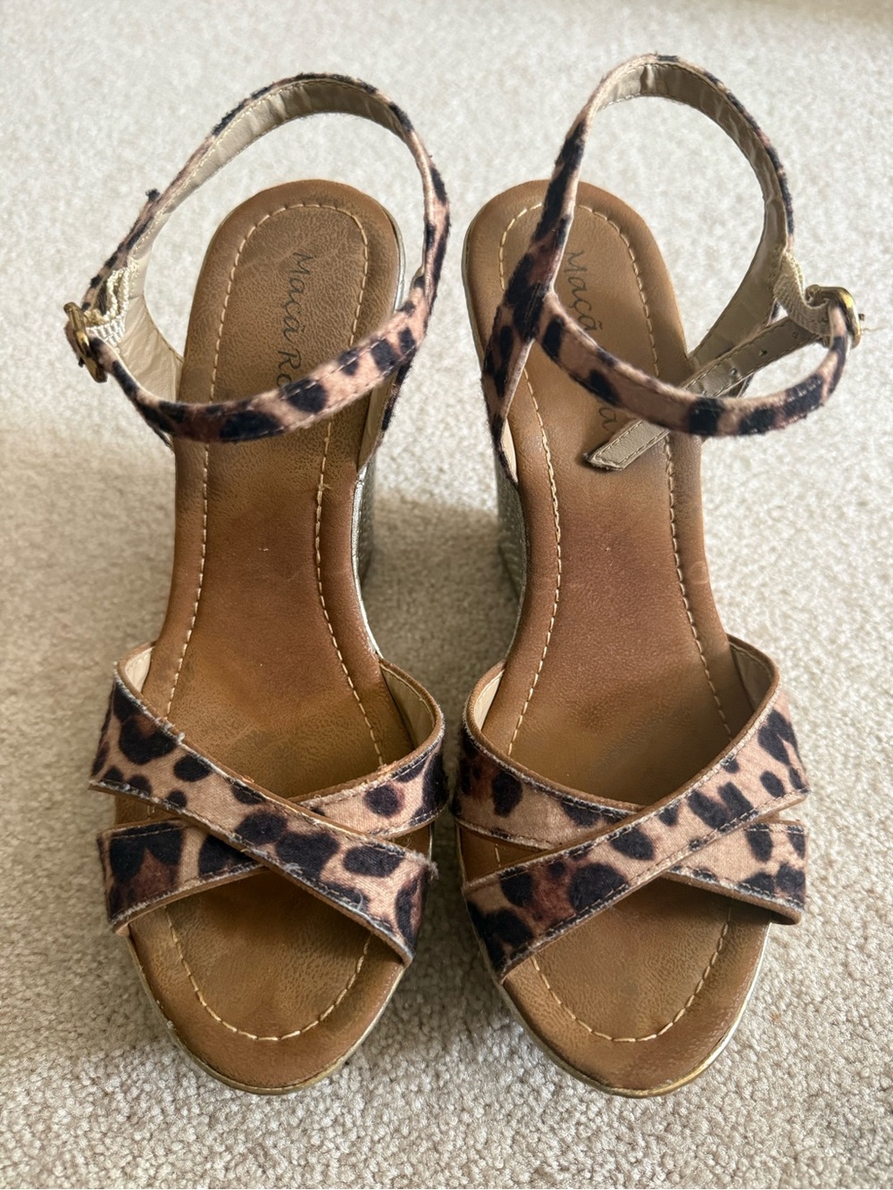 Maca Rosa Leopard Print Ankle-Strap Wedge Sandals